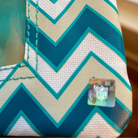 Miami Dolphins wristlet orange&teal zipper pouch w/ID window NFL license sticker - Picture 2 of 6